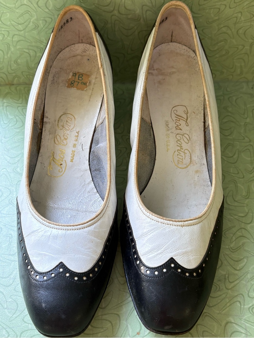 Vtg Thos. Cory Spectator Pumps Blue White Wingtip Heels made in USA 9B Retro